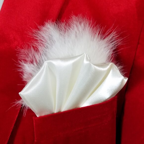 New - Ivory Satin Ruffle & Feather Pocket Square Insert - Picture 2 of 7